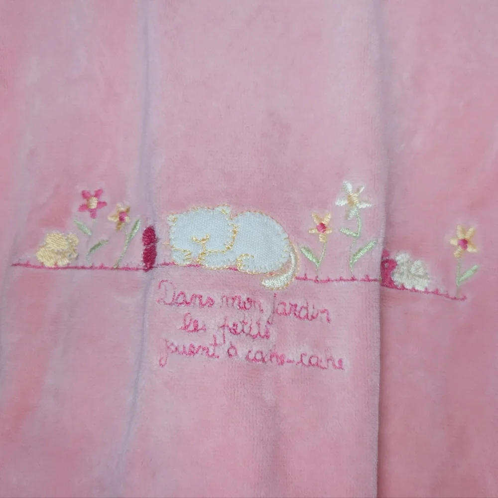 baby bear vintage French pink fleece one piece pajamas, 9 - 12 months